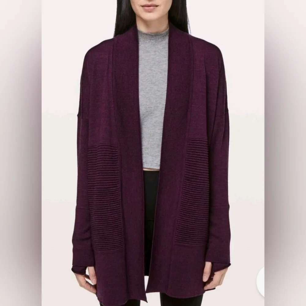 Lululemon Burgundy Open Front Cardigan Sz 8 - Picture 2 of 5